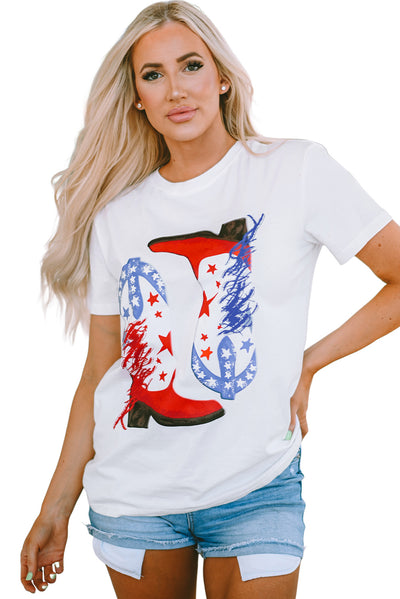 White American Flag Boots Graphic Tee-Graphic-MomFashion