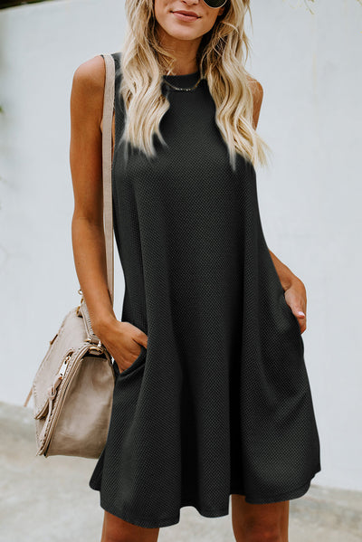 Black Crisscross Cut-out Back Knit Sleeveless Dress-Dresses-MomFashion