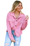 Pink Turn-Down Collar Pockets Shirt Jacket-Outerwear-MomFashion