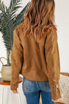 Brown Zipped Notch Collar Short Jacket-Outerwear-MomFashion