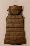 Chestnut Hooded Long Quilted Vest Coat-Outerwear-MomFashion