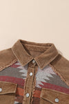 Camel Western Pattern Patchwork Flap Pocket Shacket-Outerwear-MomFashion