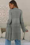 Gray Pointelle Knit Open Front Cardigan-Tops-MomFashion