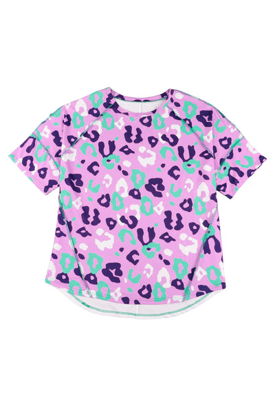 Purple Leopard Kiss Print Plus Size Short Sleeve Tee-Plus Size-MomFashion