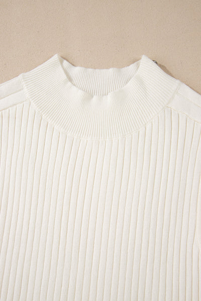 White Ribbed Knit High Neck Sweater Vest-Sweaters & Cardigans/Sweater Vests-MomFashion