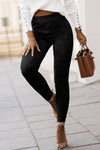 Black High Waist Faux Suede Skinny Leggings-Bottoms-MomFashion