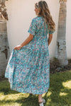 Sky Blue Paisley Print Boho Holiday Ruffle Tiered Maxi Dress-Dresses-MomFashion