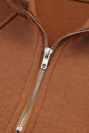 Brown Quarter Zip Kangaroo Pocket Hoodie-Tops-MomFashion