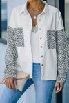 White Contrast Leopard Denim Jacket-Outerwear-MomFashion