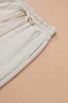 Beige Long Sleeve Top and Drawstring Pants Lounge Outfit-Loungewear-MomFashion