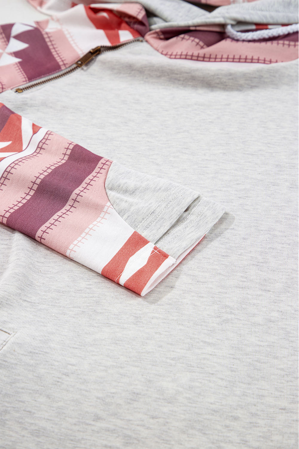 Western Aztec Print Patchwork Double Hood Hoodie-Tops-MomFashion