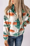 Multicolour Western Aztec Snap Buttoned Fleece Jacket-Outerwear-MomFashion