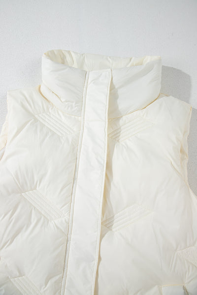 White Quilted High Neck Zip Up Jacket Vest-Outerwear/Vests-MomFashion