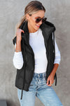 Black Sleek Quilted Puffer Hooded Vest Coat-Outerwear-MomFashion