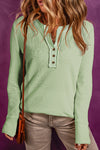 Laurel Green Waffle Knit Textured Henley Top-Tops-MomFashion