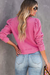 Rose Vintage Washed Puff Sleeve Sweatshirt-Tops-MomFashion