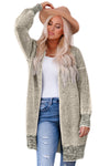 Apricot Plaid Knitted Long Open Front Cardigan-Tops-MomFashion