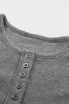 Gray Waffle Knit Henley Top-Tops-MomFashion