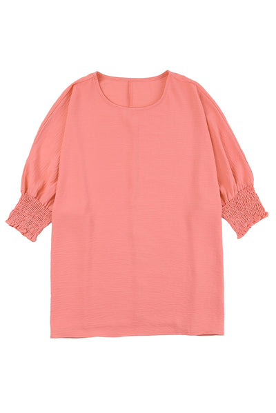 Pink Smocked Wrist Shift Top-Tops-MomFashion