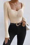 Apricot Square Neck Ruched Textured Knit Top-Tops-MomFashion