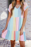 Multicolor Striped Color Block Tiered Mini Dress-Dresses-MomFashion