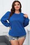 Dark Blue Cable Pattern Puff Sleeve Plus Size Top-Plus Size-MomFashion