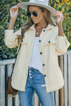 Beige Turn Down Collar Buttoned Shirt Jacket-Outerwear-MomFashion