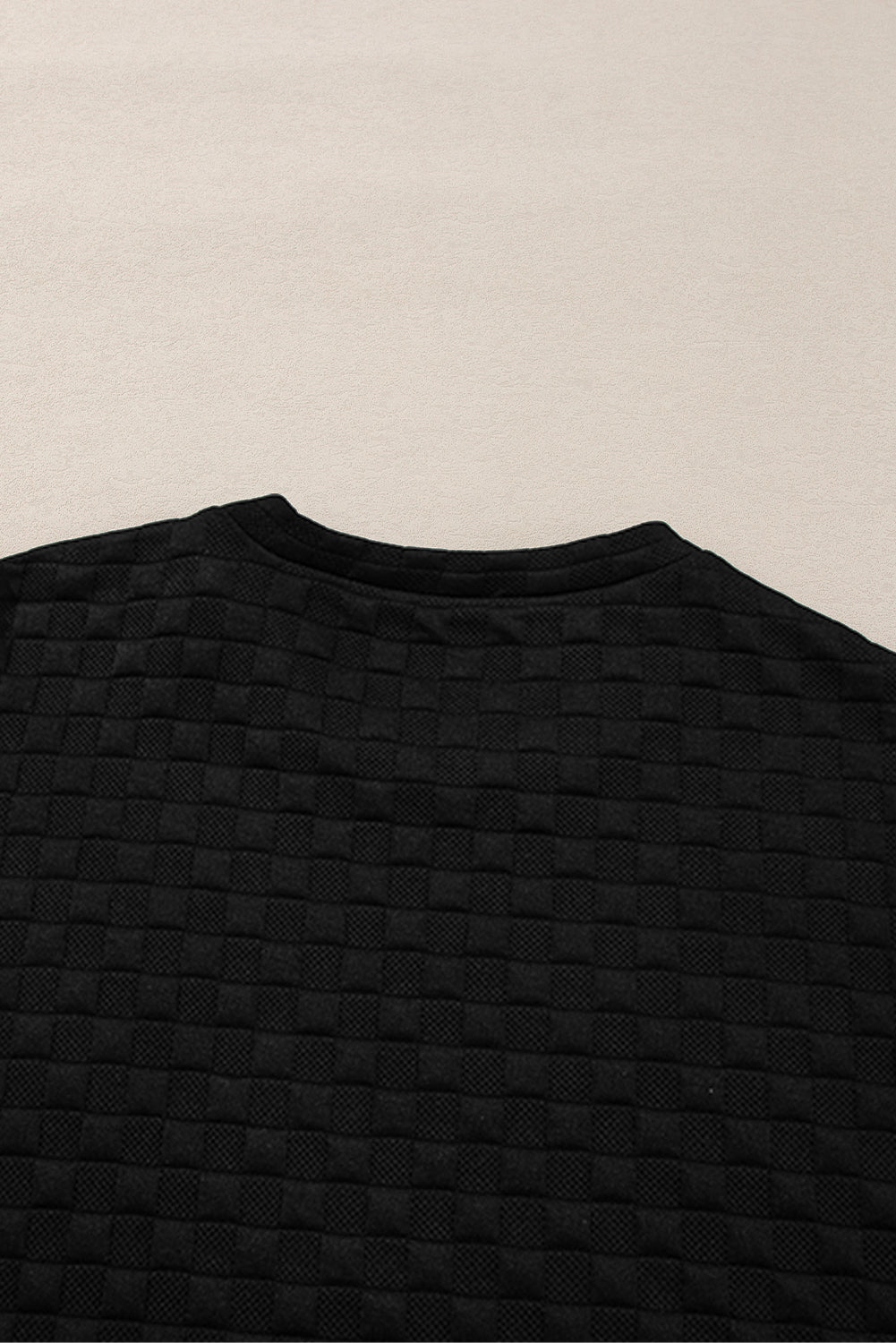 Color black Checkered Textured Split Pullover Top and Pants Set-Two Piece Sets/Pant Sets-MomFashion