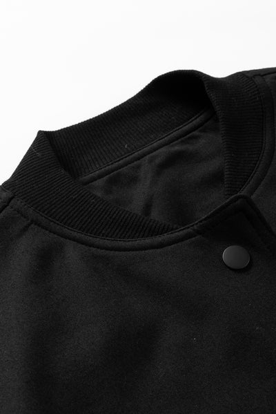 Black Big Pockets Baseball Collar Jacket-Outerwear-MomFashion