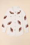 Beige Bubble Gum Texture Sequined Football Shacket-Outerwear-MomFashion