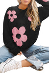 Big Flower Pattern Knit Sweater-Tops-MomFashion