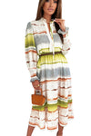 Multicolor Lace Up Tie-dye Print Long Shirt Dress-Dresses-MomFashion