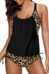 Leopard Grey Layered-Style Striped Tankini with Triangular Briefs-Swimwear-MomFashion