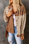 Brown Leopard Print Corduroy Long Sleeve Jacket-Outerwear-MomFashion