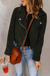 Buckle Belted Zip Up Corduroy Jacket-Outerwear-MomFashion