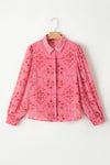 Strawberry Pink Aesthetic Floral Puff Sleeve Shirt-Tops-MomFashion