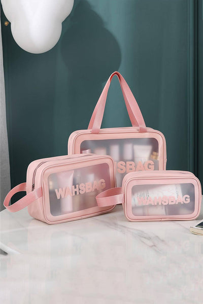 Pink WASHBAG Print Clear Frosted Waterproof Bag Set-Accessories-MomFashion