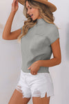Gray Patch Pocket Ribbed Knit Short Sleeve Sweater-Tops-MomFashion