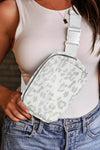 White Leopard Print Buckle Canvas Chest Bag 20*5*14cm-Shoes & Bags-MomFashion