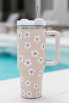 Parchment Floret Print Stainless Tumbler With Lid And Straw-Accessories-MomFashion