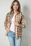 Brown Multi Plaid Patchwork Raw Edge Casual Shirt-Tops-MomFashion