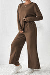 Dark Brown Ultra Loose Textured 2pcs Slouchy Outfit-Loungewear-MomFashion