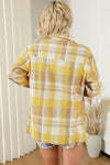 Yellow Plaid Button Up Patch Pocket Shirt-Tops-MomFashion