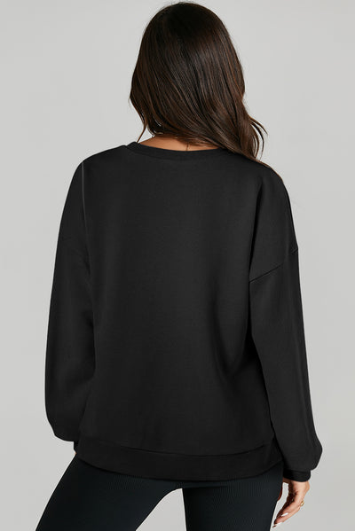 Black Solid O Neck High Low Hem Pullover Sweatshirt-Tops/Sweatshirts & Hoodies-MomFashion