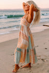 Multicolor Boho Patchwork Print Square Neck Sundress-Dresses-MomFashion