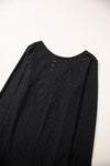 Black Floral Lace Splicing Eyelet Long Sleeve Top-Tops-MomFashion