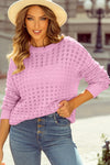 Pink Crochet Knit Drop Shoulder Sweater-Sweaters & Cardigans/Sweaters-MomFashion