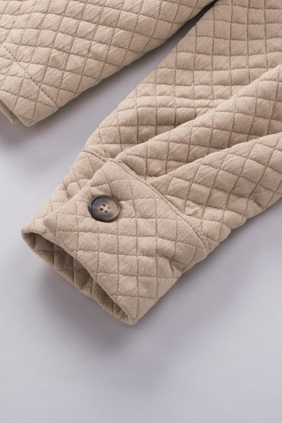 Khaki Retro Quilted Flap Pocket Button Shacket-Outerwear-MomFashion