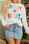 White Merry And Bright Cable Knit Pullover Sweatshirt-Tops-MomFashion