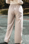 Khaki Stripe Casual Elastic Waist Loose Straight Striped Pants-Bottoms-MomFashion